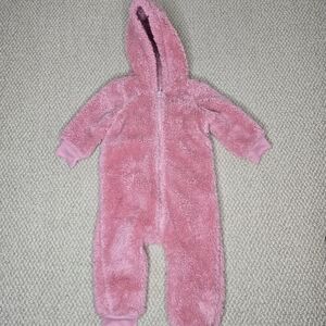 Carter's Pink Fuzzy Kids Footless One Piece Hooded Onesie 12 Mos.